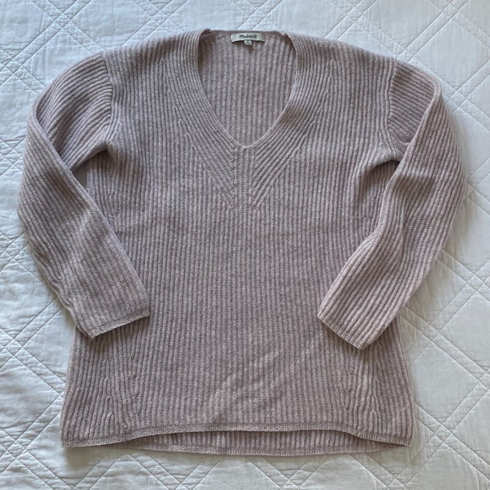 Madewell Woodside Pullover Sweater - Lavender Heather 100% Merino Wool V-Neck